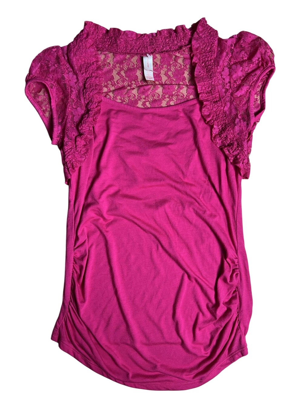 No Boundaries Blouse Juniors XL/XG (15-17) Pink Lace Tunic Ruffle Lined
